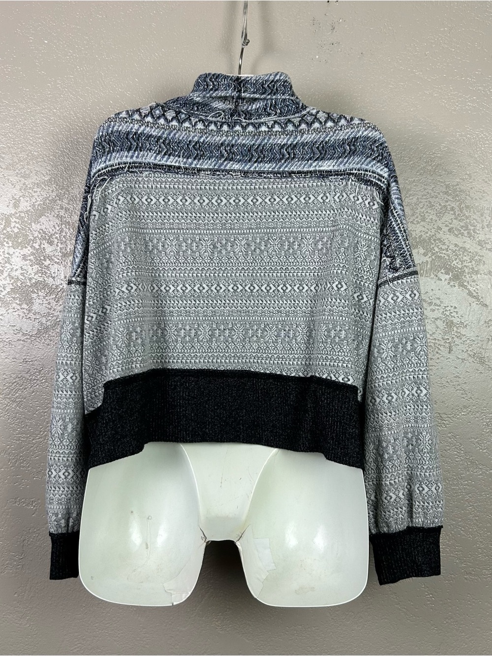 We The Free Gray Patterned Cowlneck Sweater with Dark Hem - Picture 11 of 14